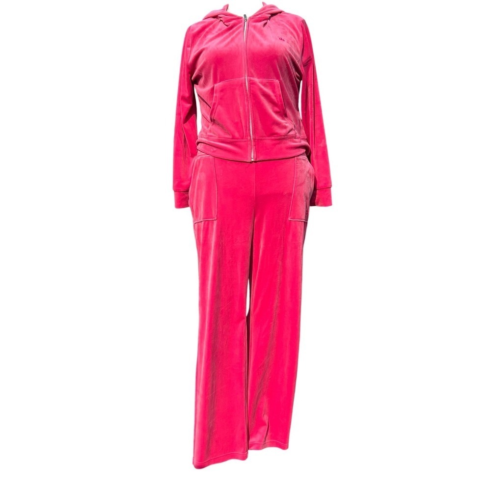 Juicy Couture Velour Tracksuit Women XL Pink Zip Hoodie Pants Y2K - Picture 3 of 6